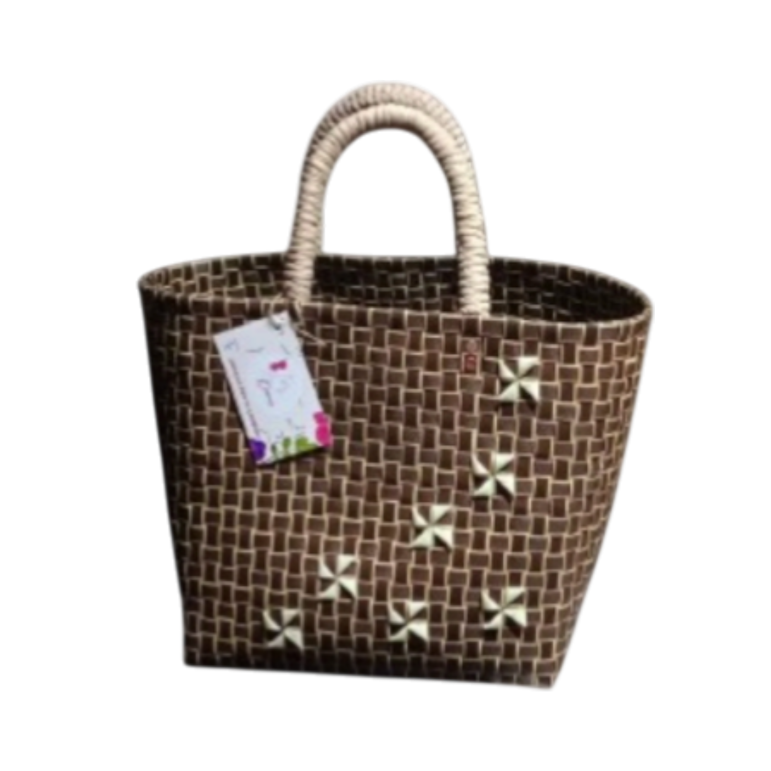 BOLSO TEJIDO EN CAFE Y BLANCO