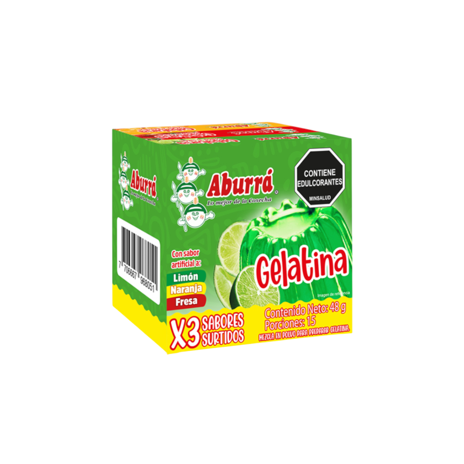 GELATINA SABOR A LIMON, FRESA Y NARANJA DISPLAY 3 UNIDADES *16G