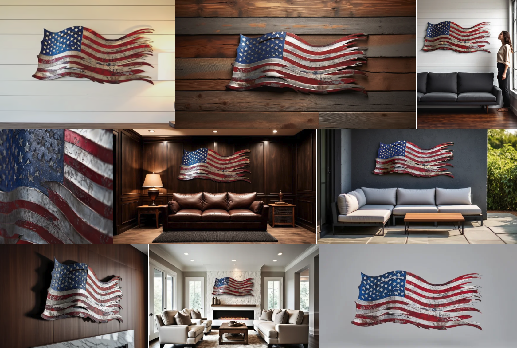68" X 36" Distressed American Flag Metal Wall Art