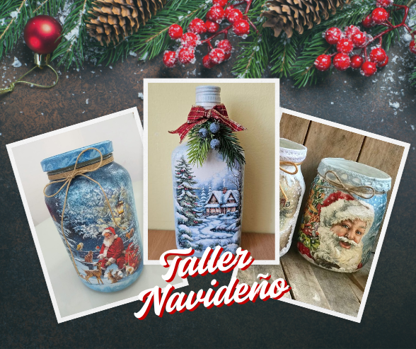 ✨Taller de Decoración Navideña: Frascos Reciclados + 2 Minis Carteles Festivos