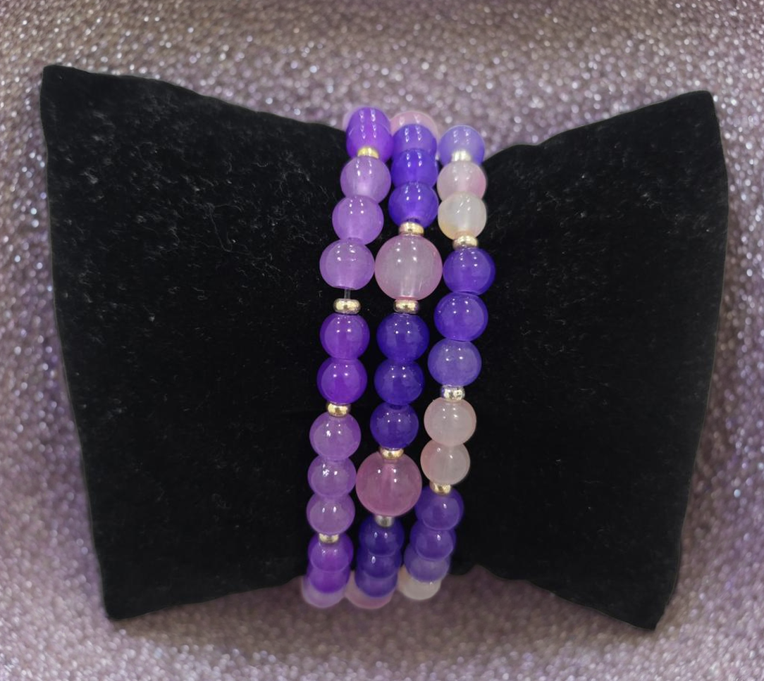 Purple and Pink Beaded Bracelet Set