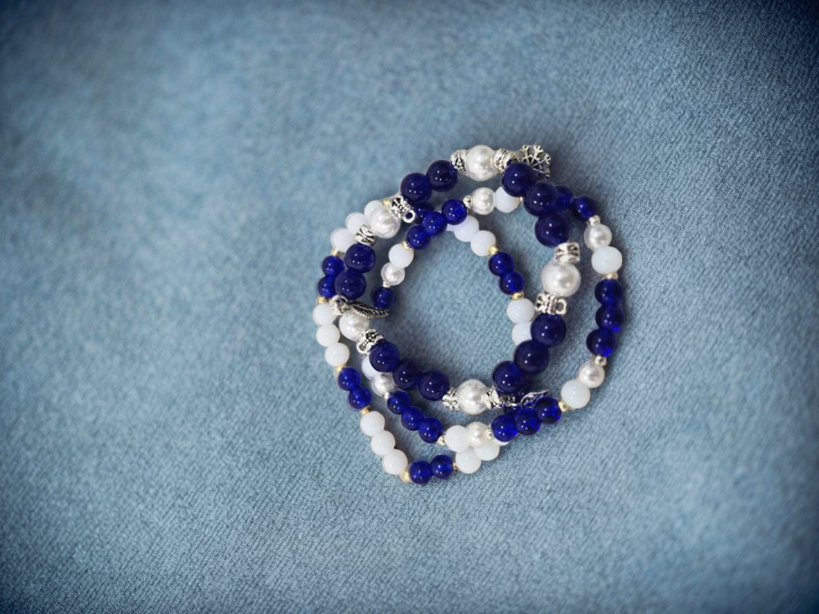 Blue and White Beaded Bracelet