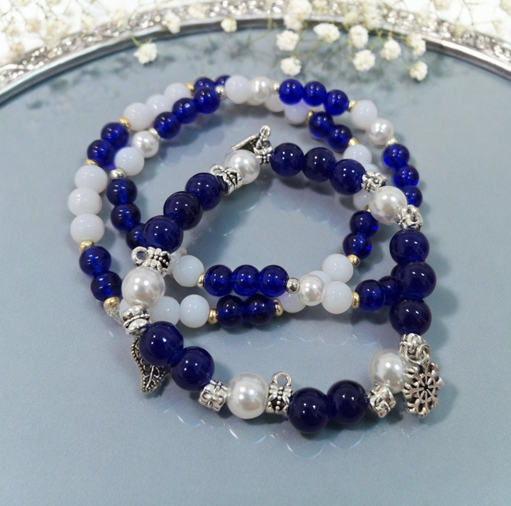 Blue and White Beaded Bracelet