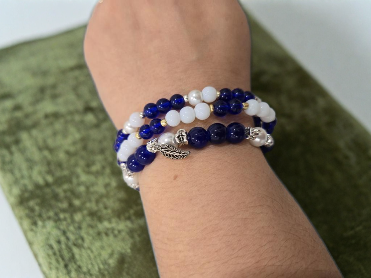 Blue and White Beaded Bracelet