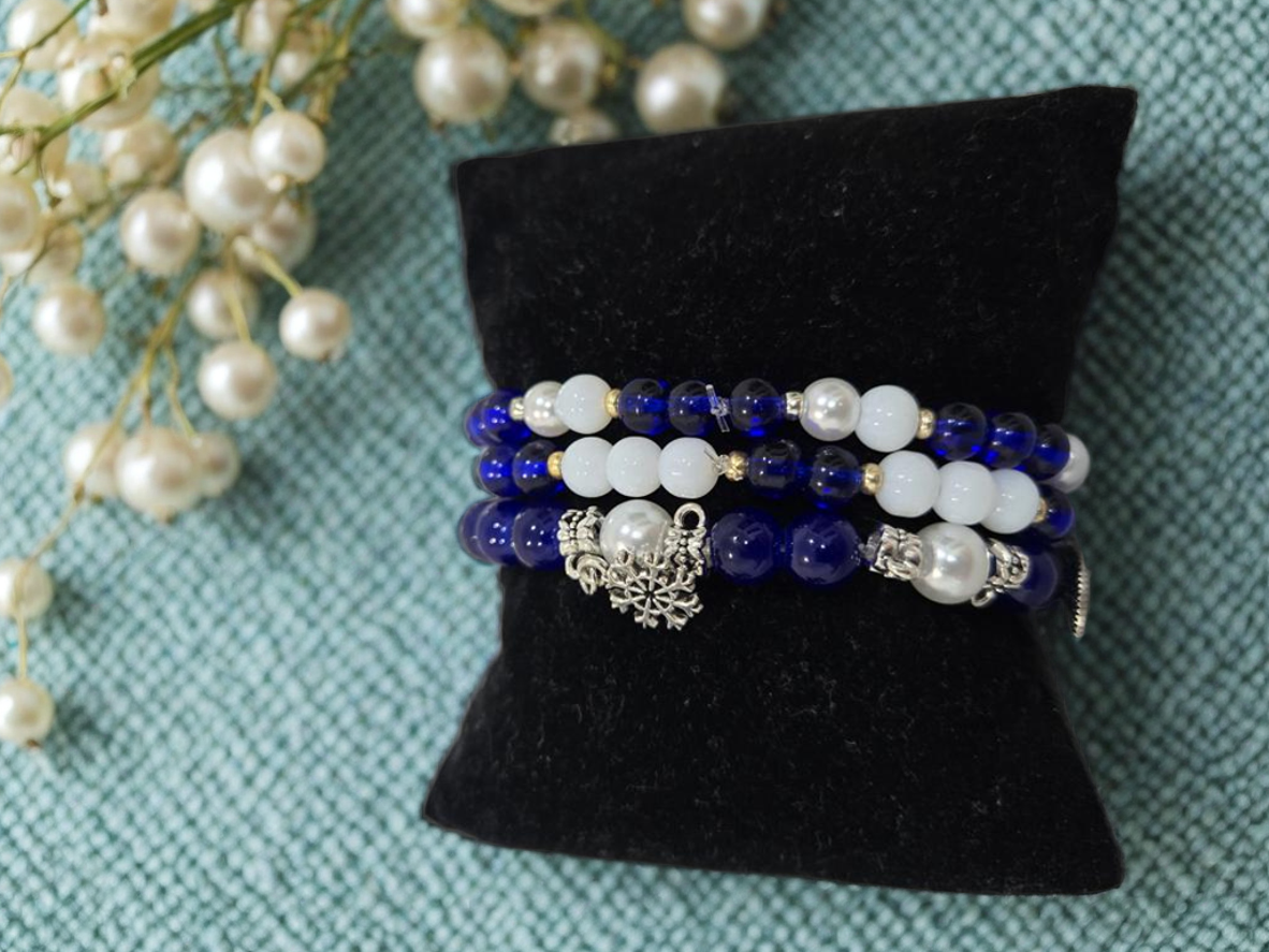 Blue and White Beaded Bracelet