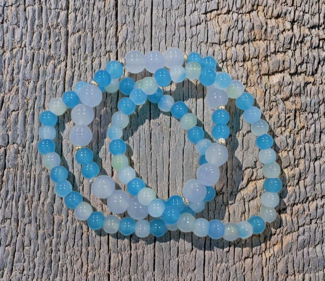 Blue and White Beaded Bracelet