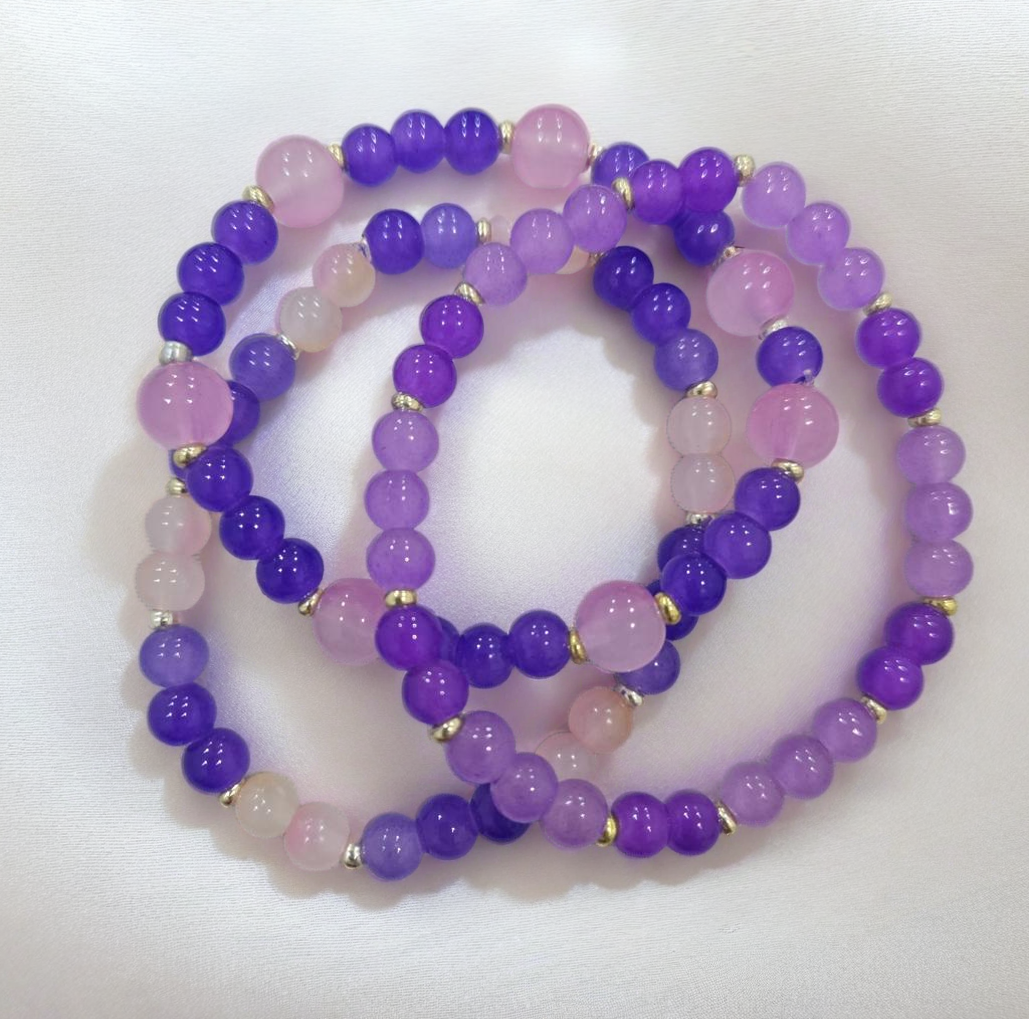 Purple and Pink Beaded Bracelet Set