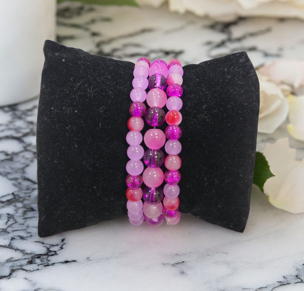Pink Beaded Bracelet Set