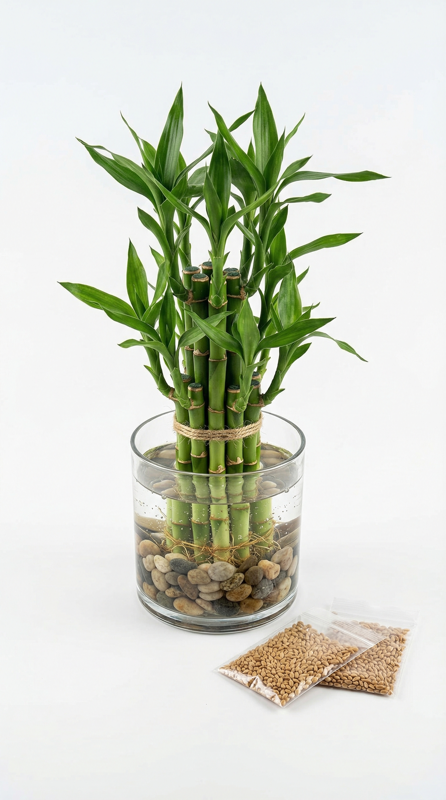 Premium Lucky Bamboo Cluster in Glass Vase with Seed Kit – Wealth Magnet Decor (Rs. 115)