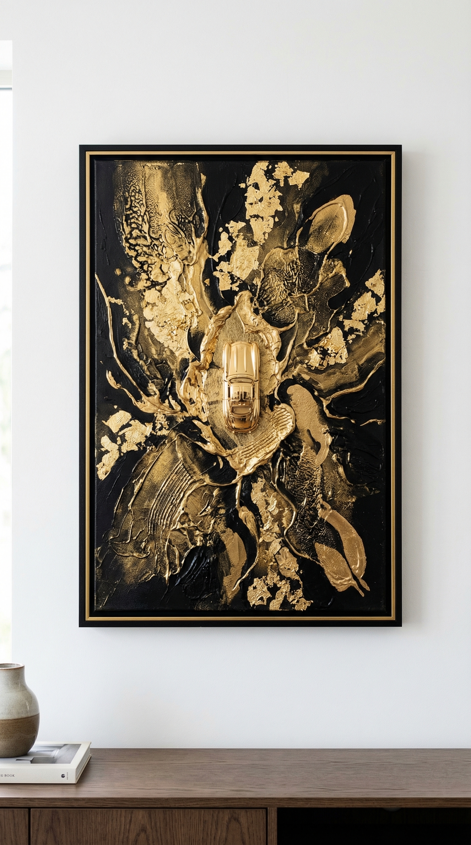 Black & Gold Abstract Wall Art Frame – Luxury Home Decor (Rs. 95)