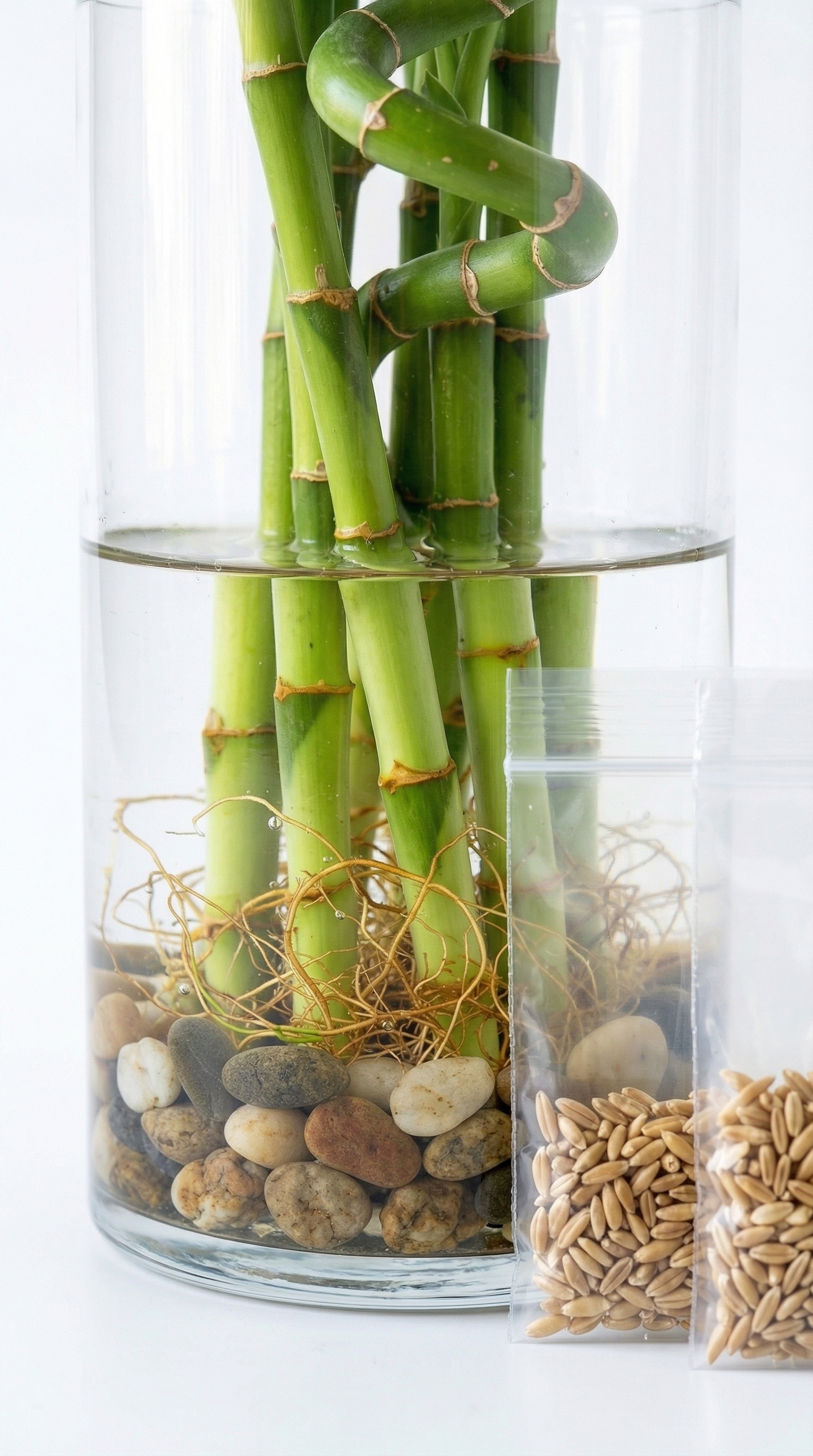 Lucky Bamboo Glass Vase Plant with Seed Kit – Wealth & Growth Decor (Rs. 110)