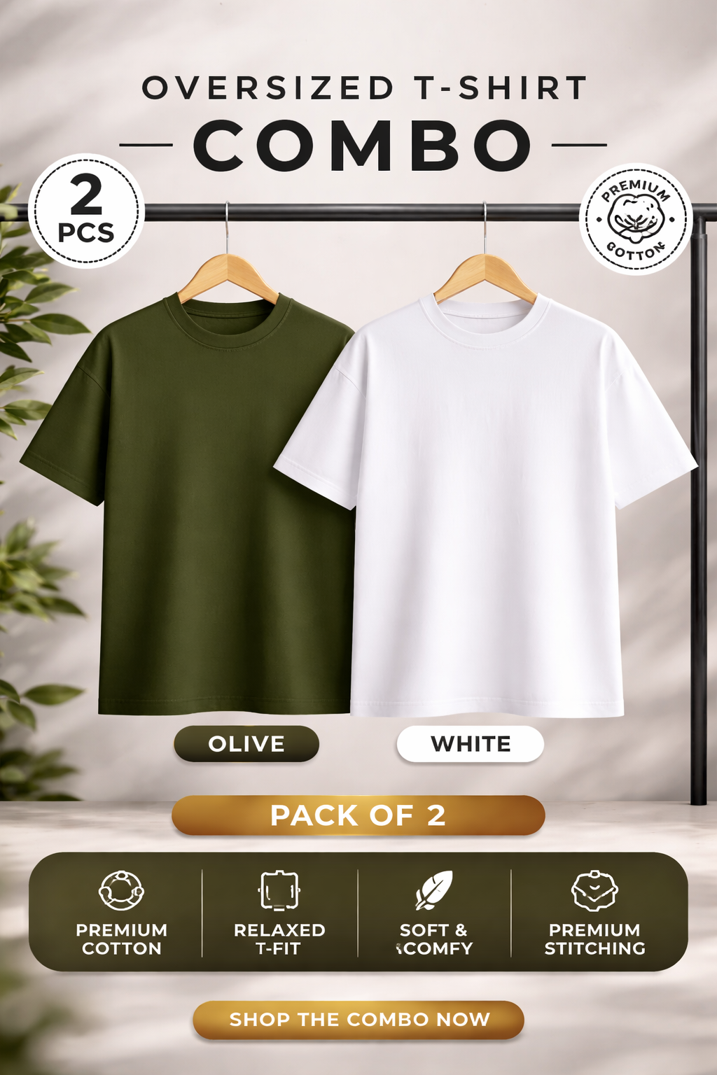 Pack of 2 Oversized T-Shirts for Men