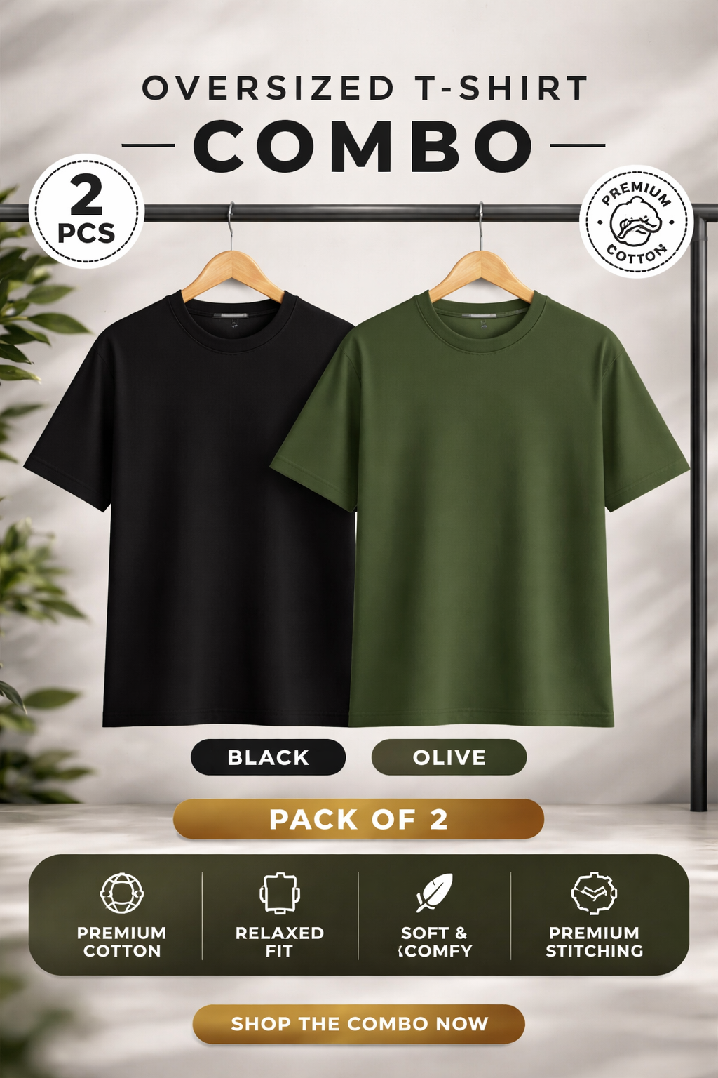 Pack of 2 Oversized T-Shirts for Men