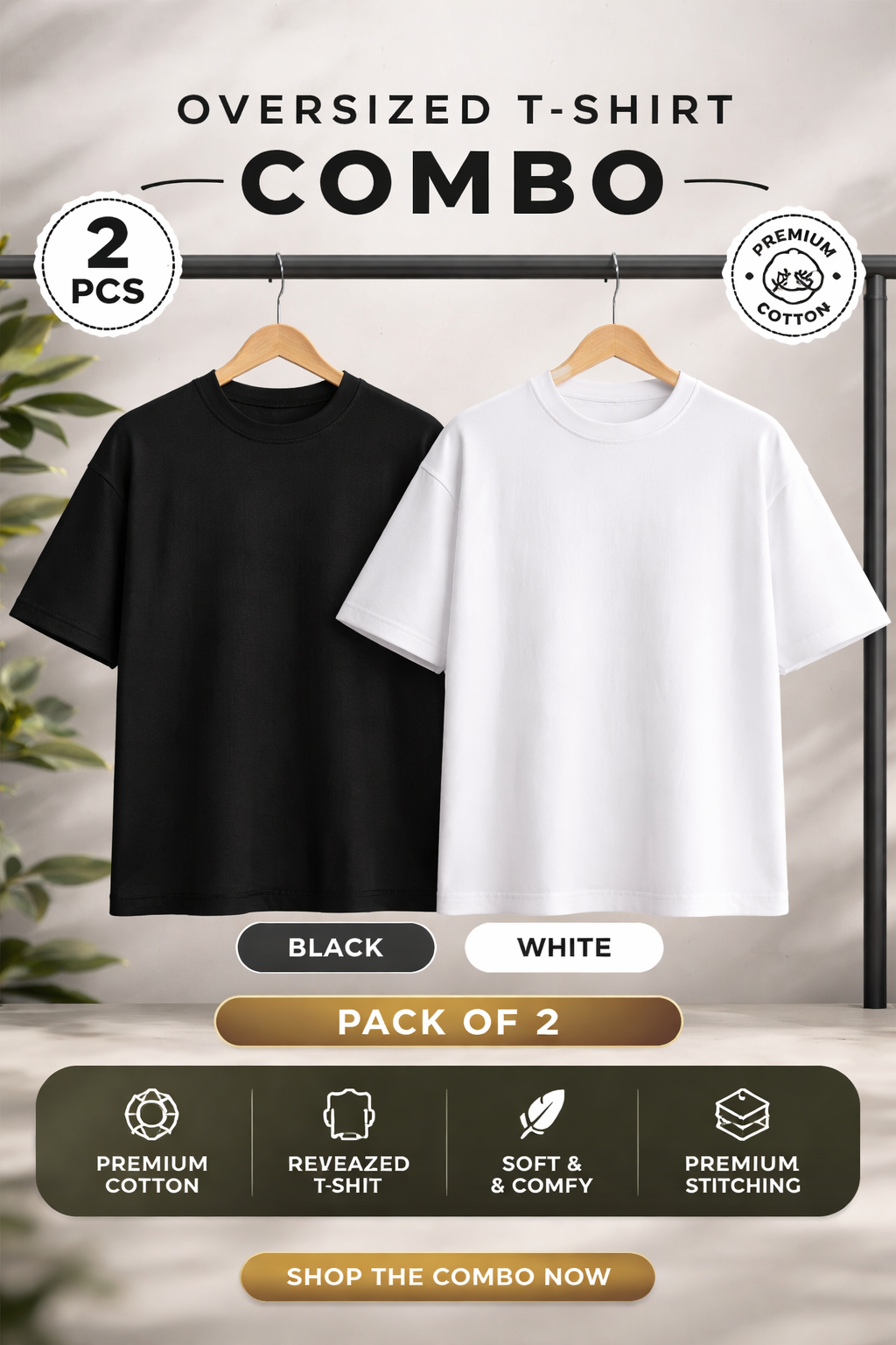 Pack of 2 Oversized T-Shirts for Men