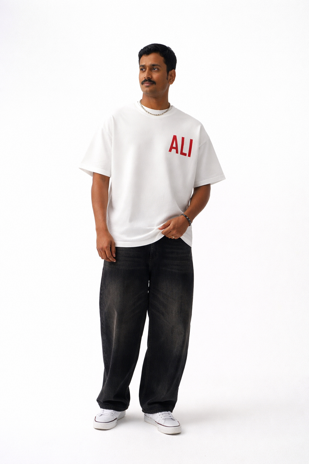 ALI Oversized White T-Shirt for Men