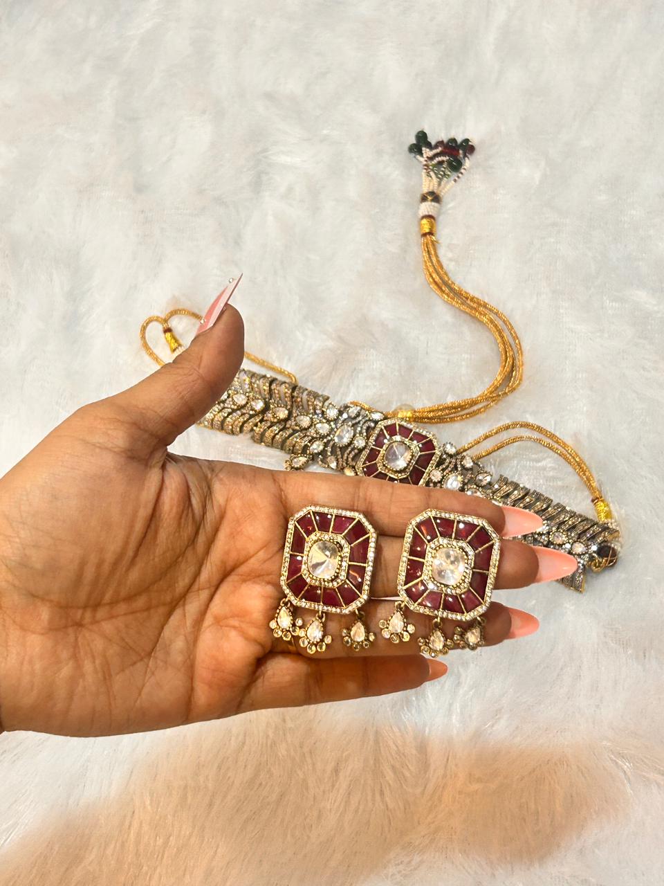 Ruby Moissanite Necklace Set