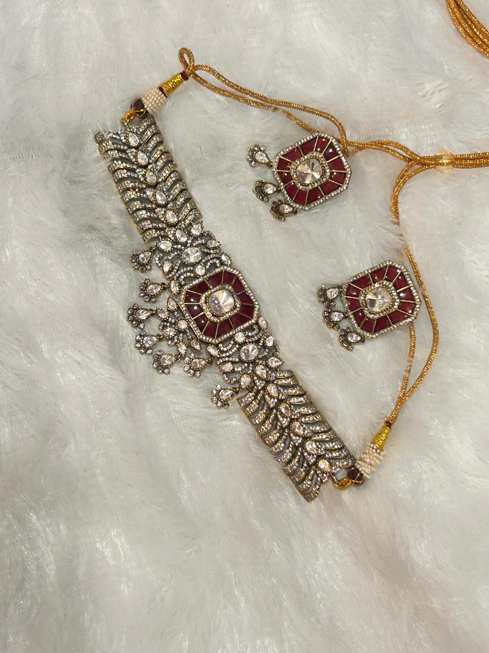 Ruby Moissanite Necklace Set