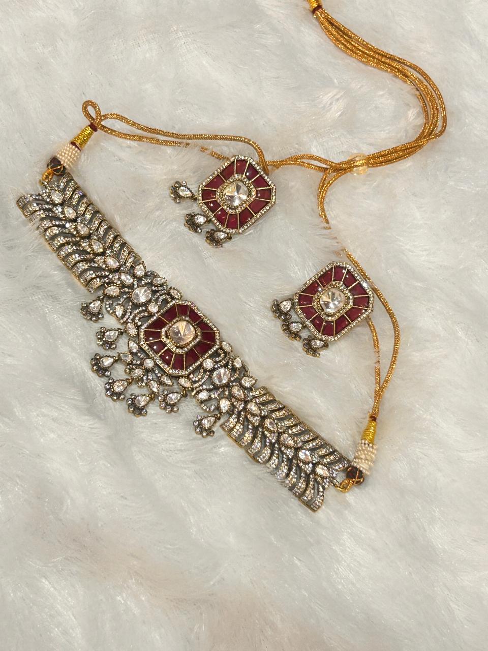 Ruby Moissanite Necklace Set