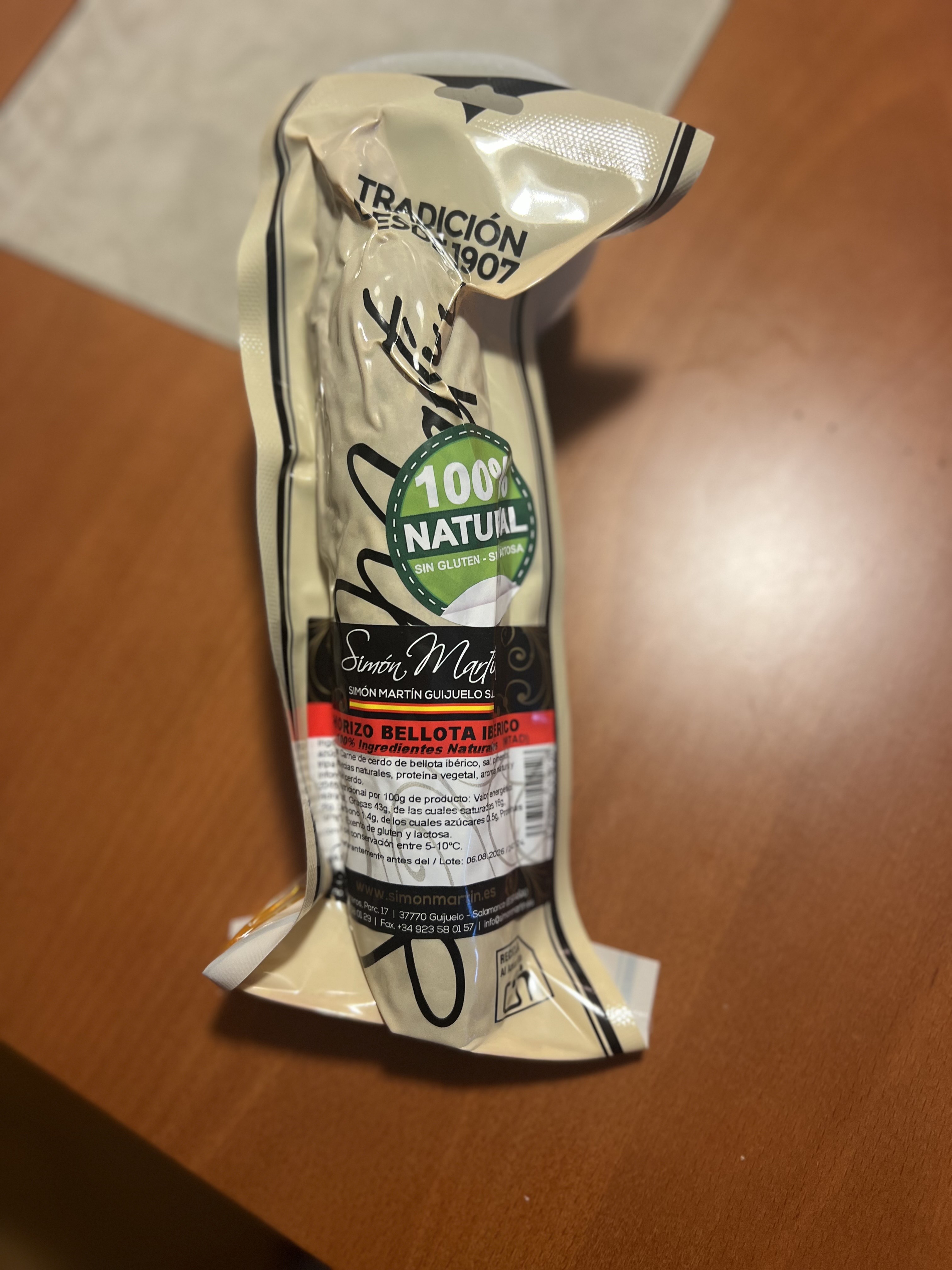 Chorizo Ibérico de Bellota 100 por 100 sin conservantes