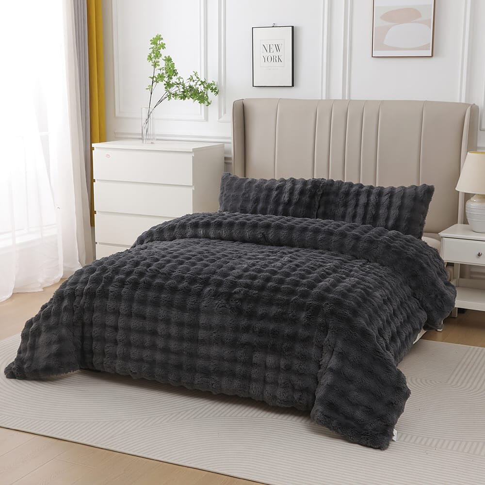 Loria Peluş Antrasit Yatak Örtüsü Takımı