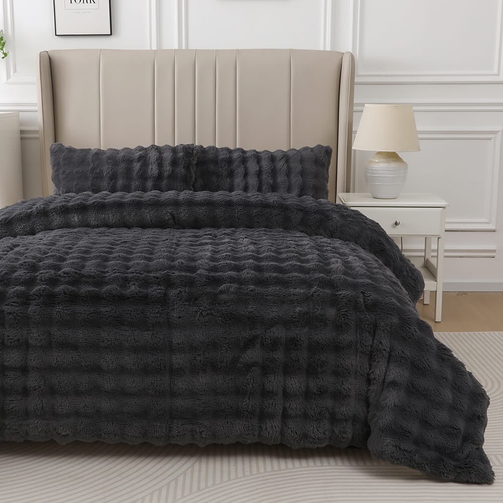 Loria Peluş Antrasit Yatak Örtüsü Takımı