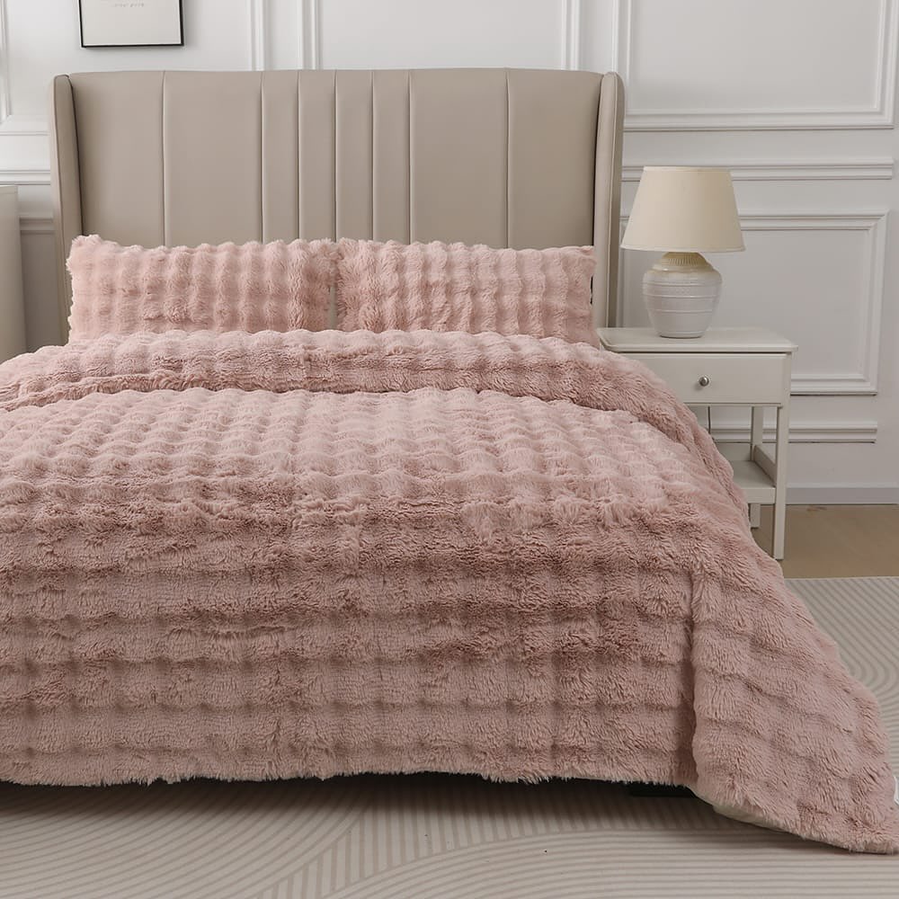 Loria Peluş Pudra Yatak Örtüsü Takımı