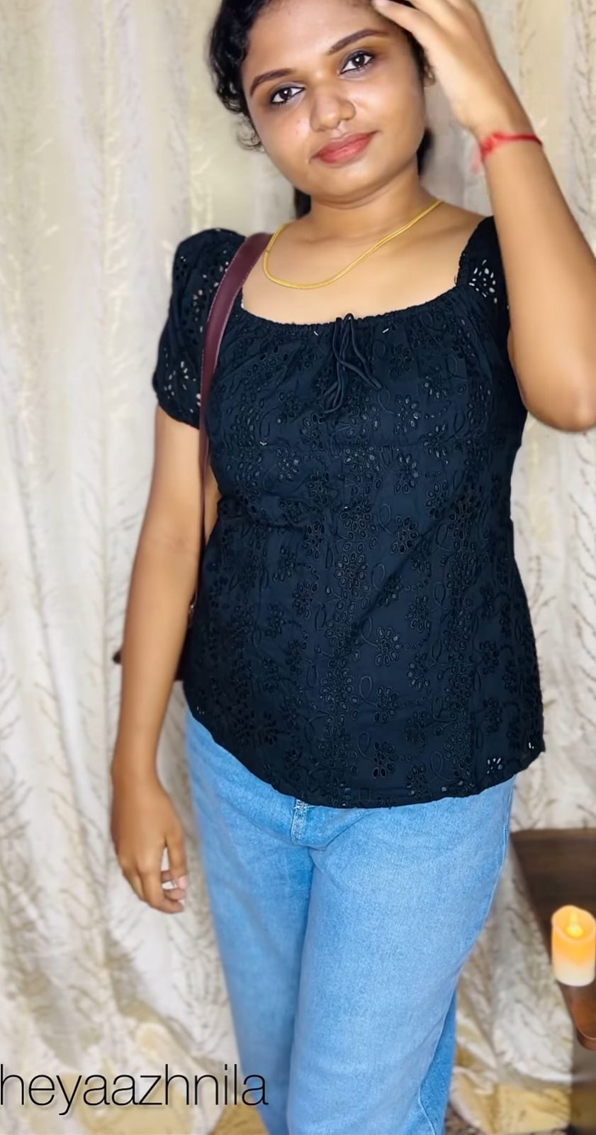 Black Eyelet Puff Sleeve Top