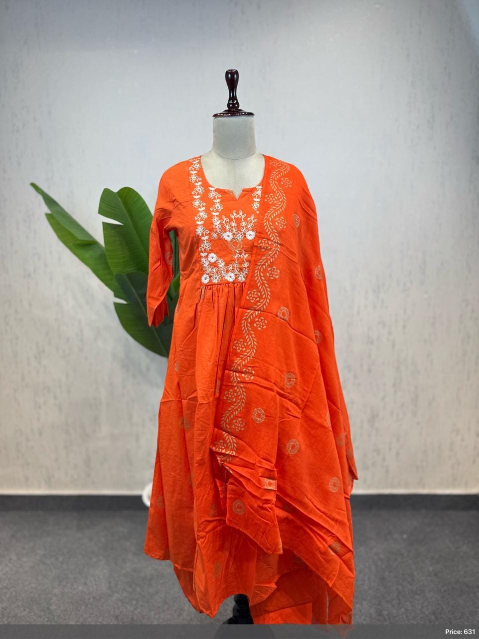 Orange Embroidered Kurti