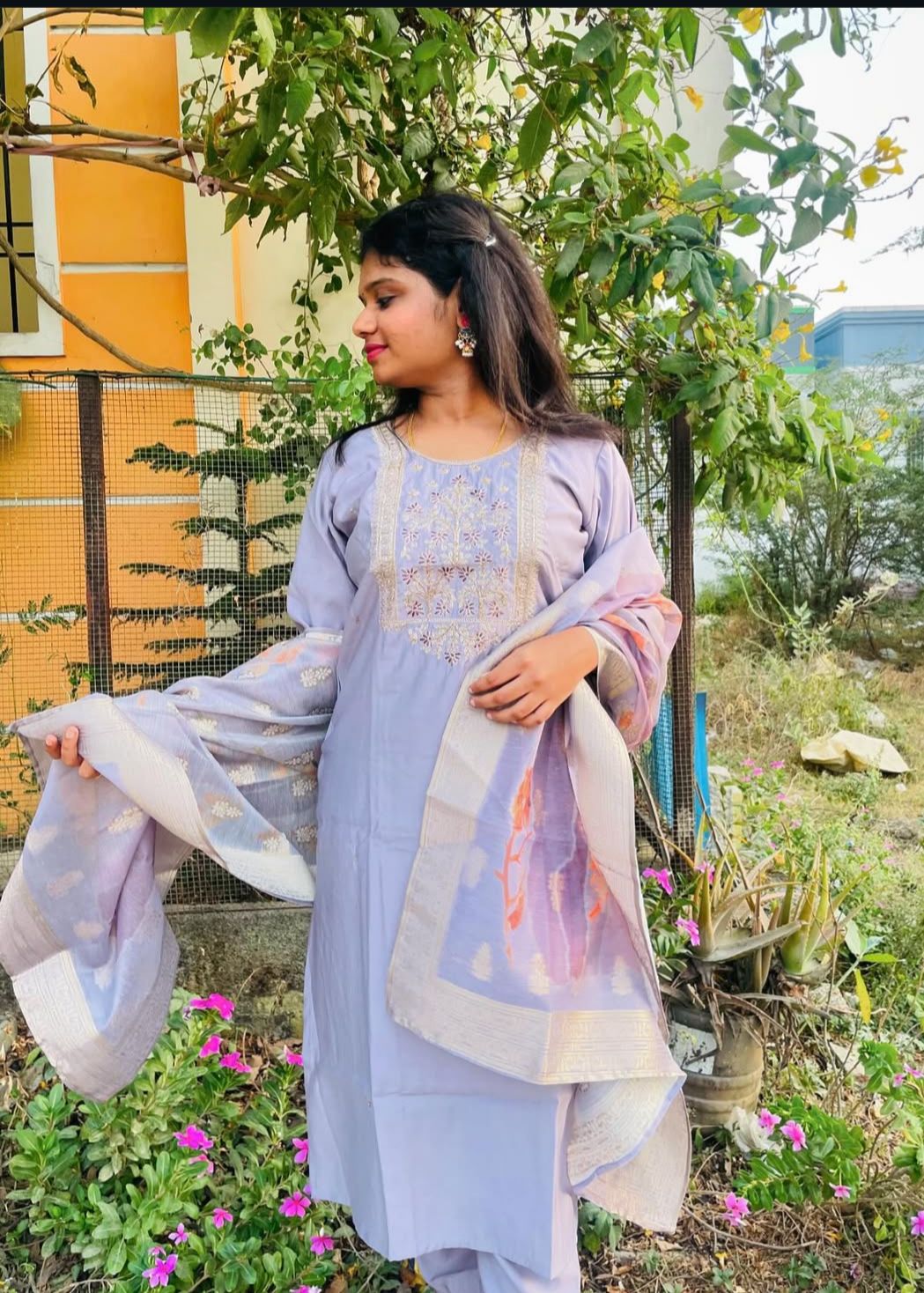 Embroidered Lavender Kurta Set