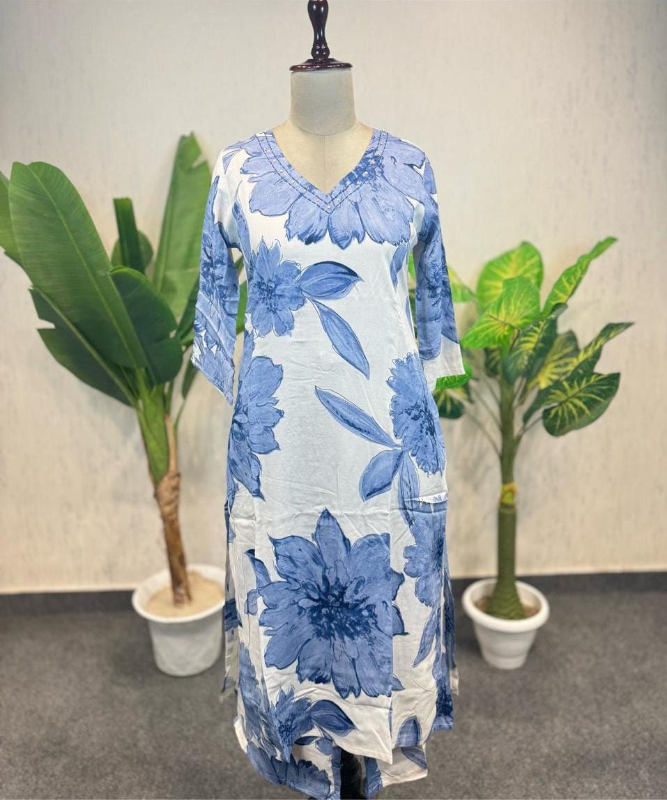 Blue Floral Kaftan Dress