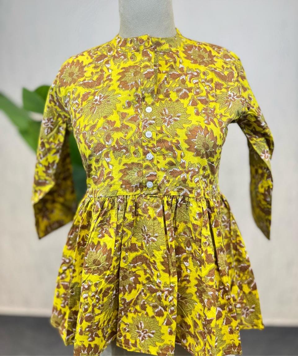 Yellow Floral Button-Up Short top