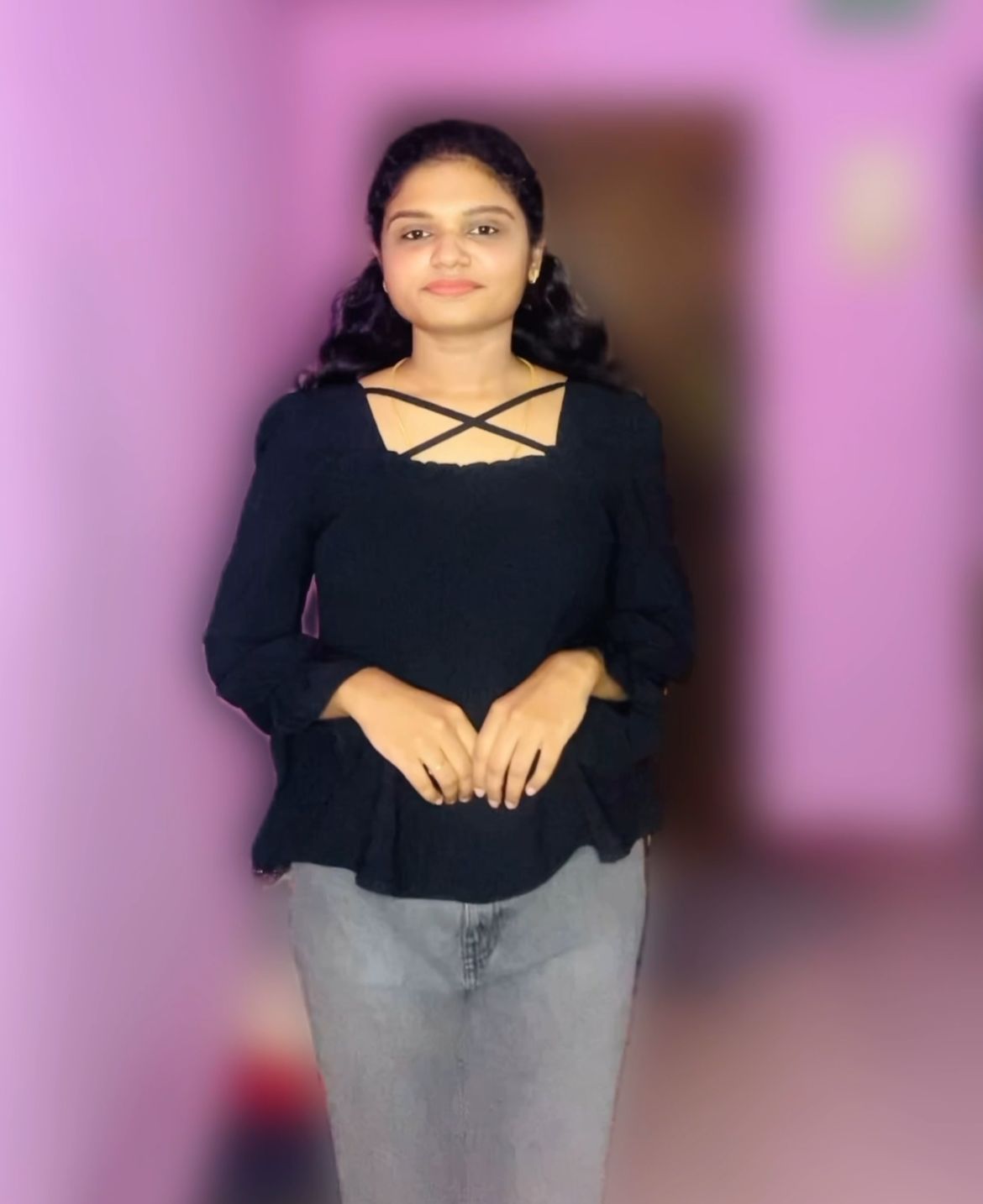 Black Criss-Cross Neckline Top