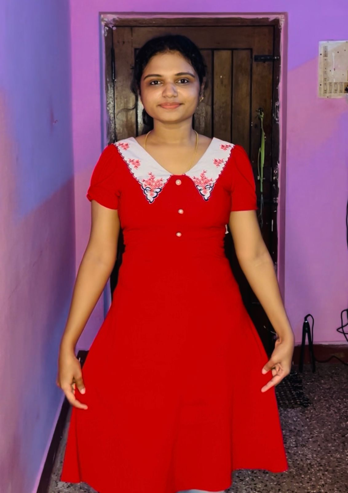 Red Floral Collar Dress