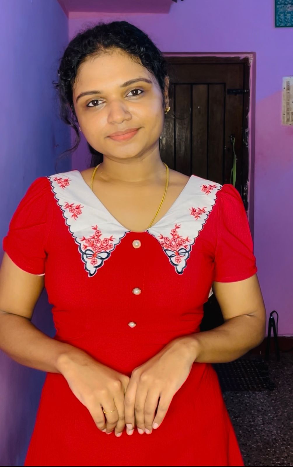Red Floral Collar Dress