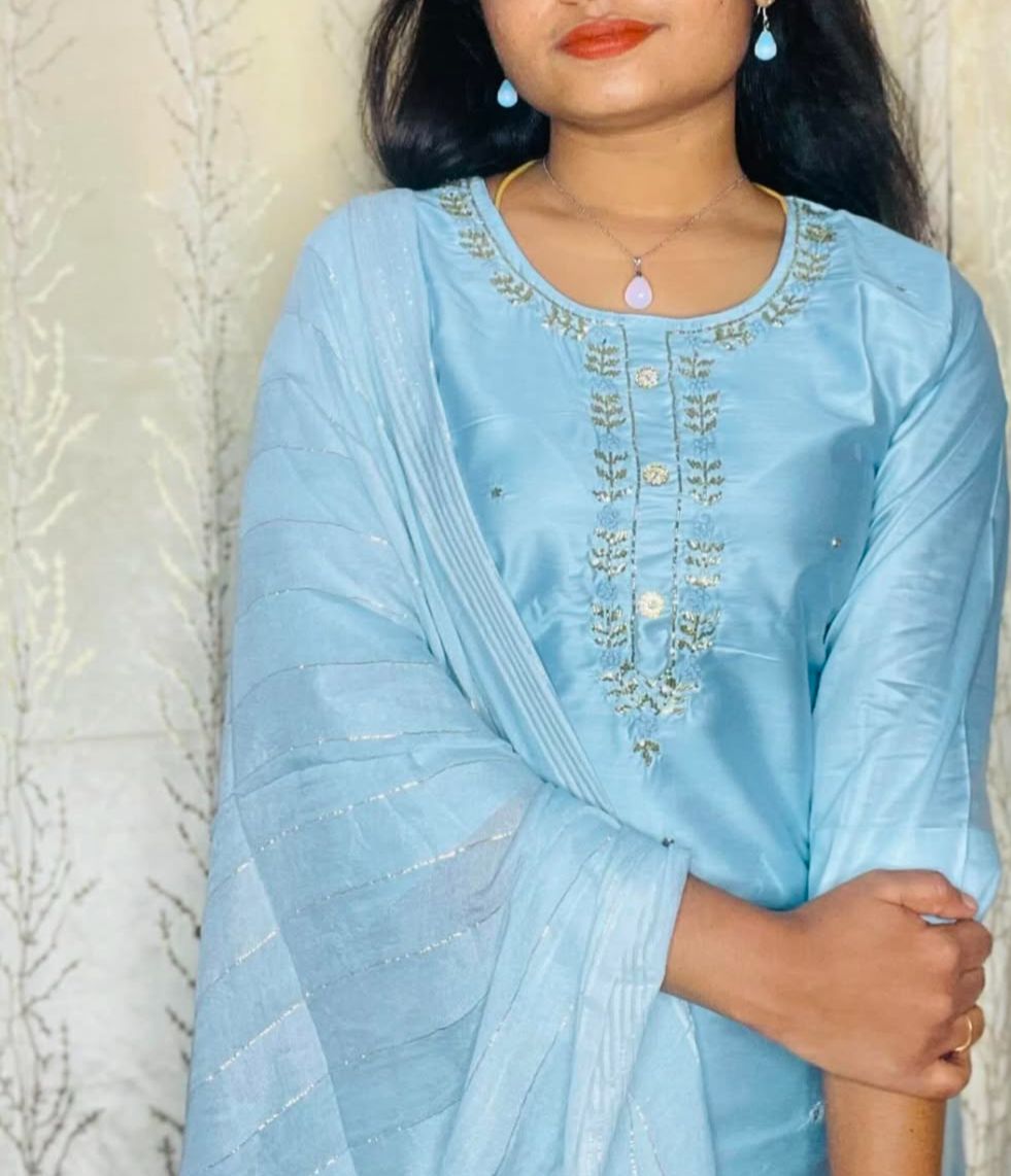 Elegant Light Blue Embroidered Kurta Set