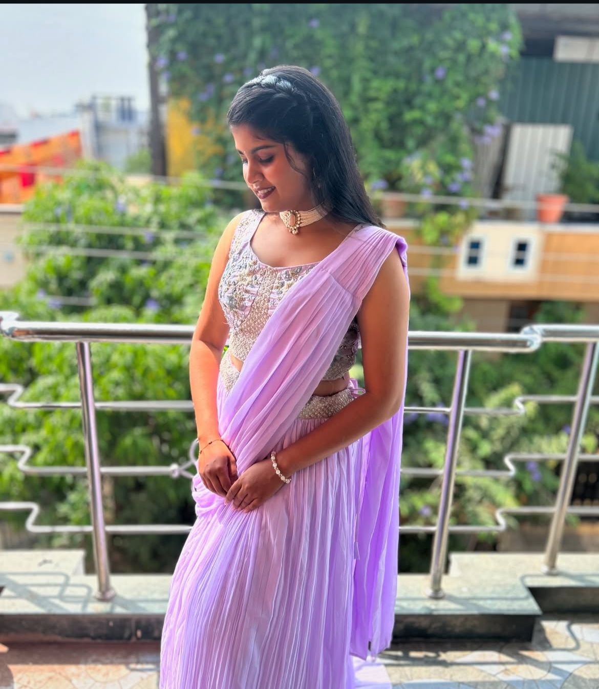 Lavender Pleated lehenga set