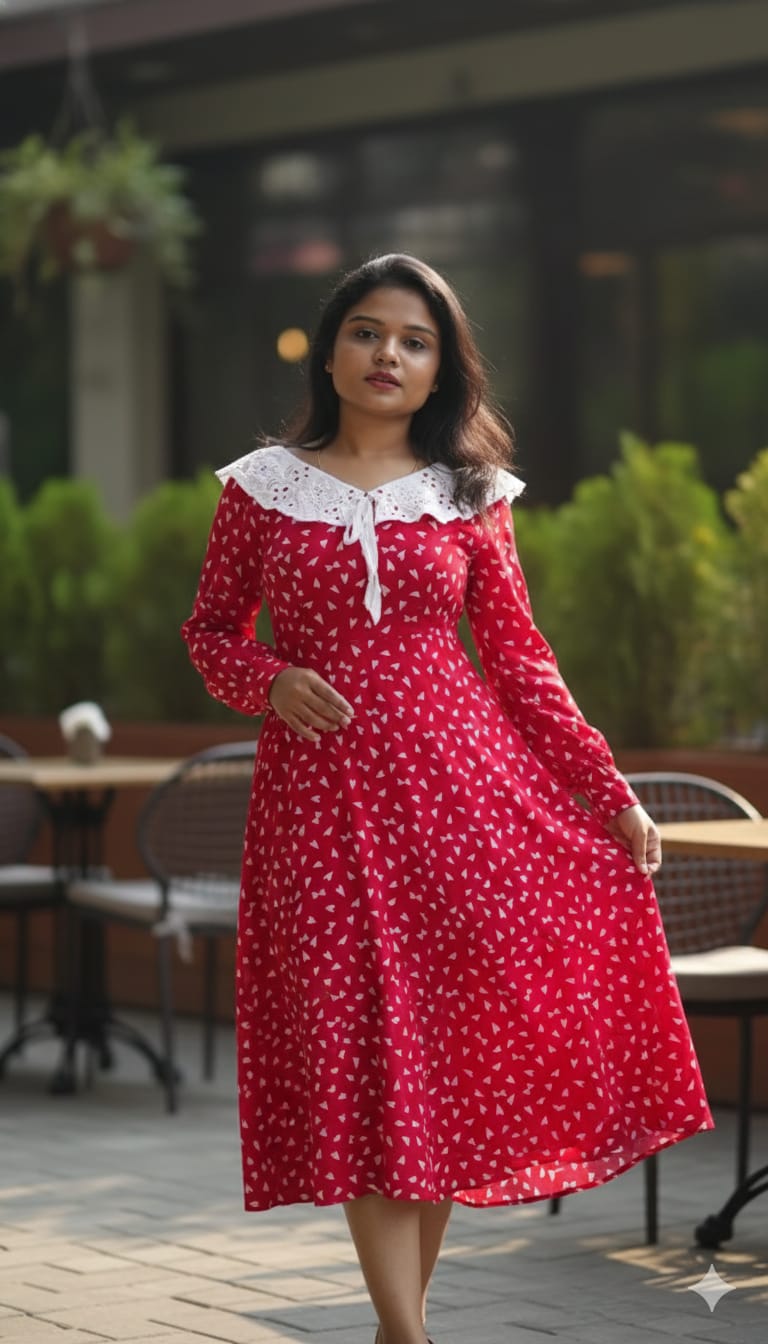 Red Floral Midi Dress