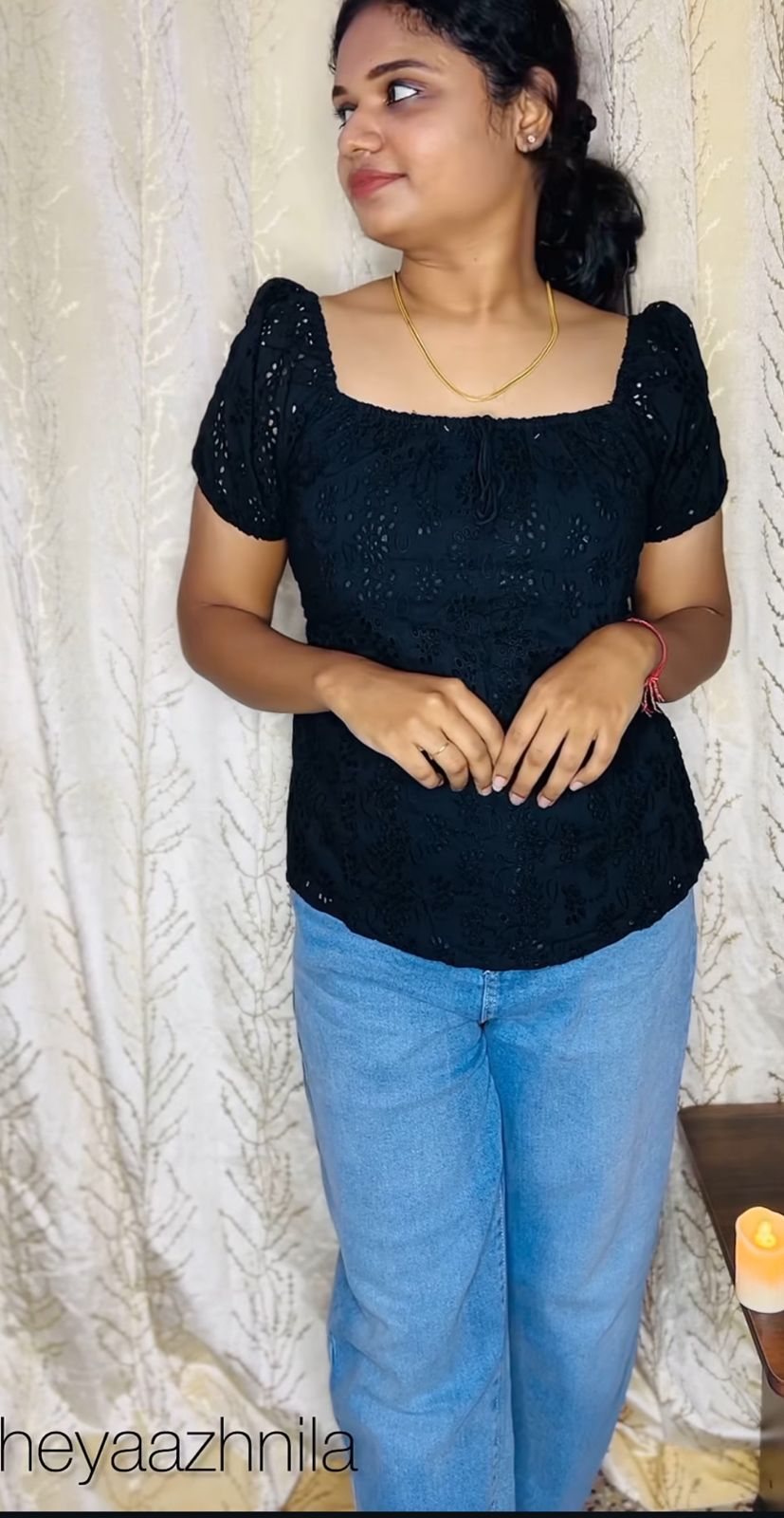 Black Eyelet Puff Sleeve Top