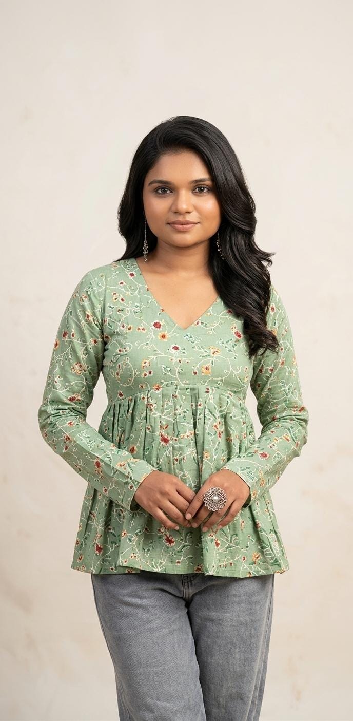 Green Floral Peplum Top