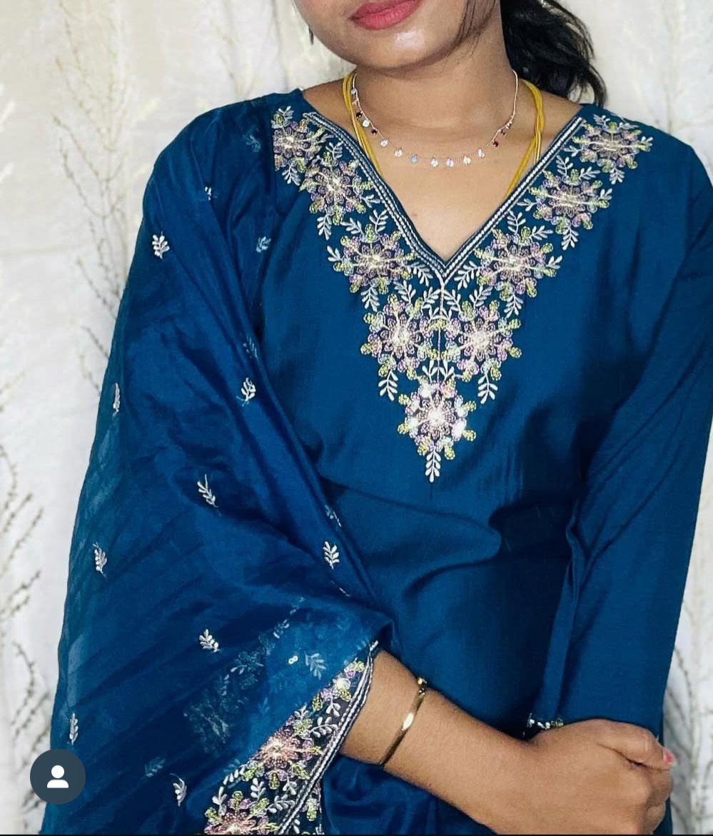 Embroidered Blue Traditional Kurta set