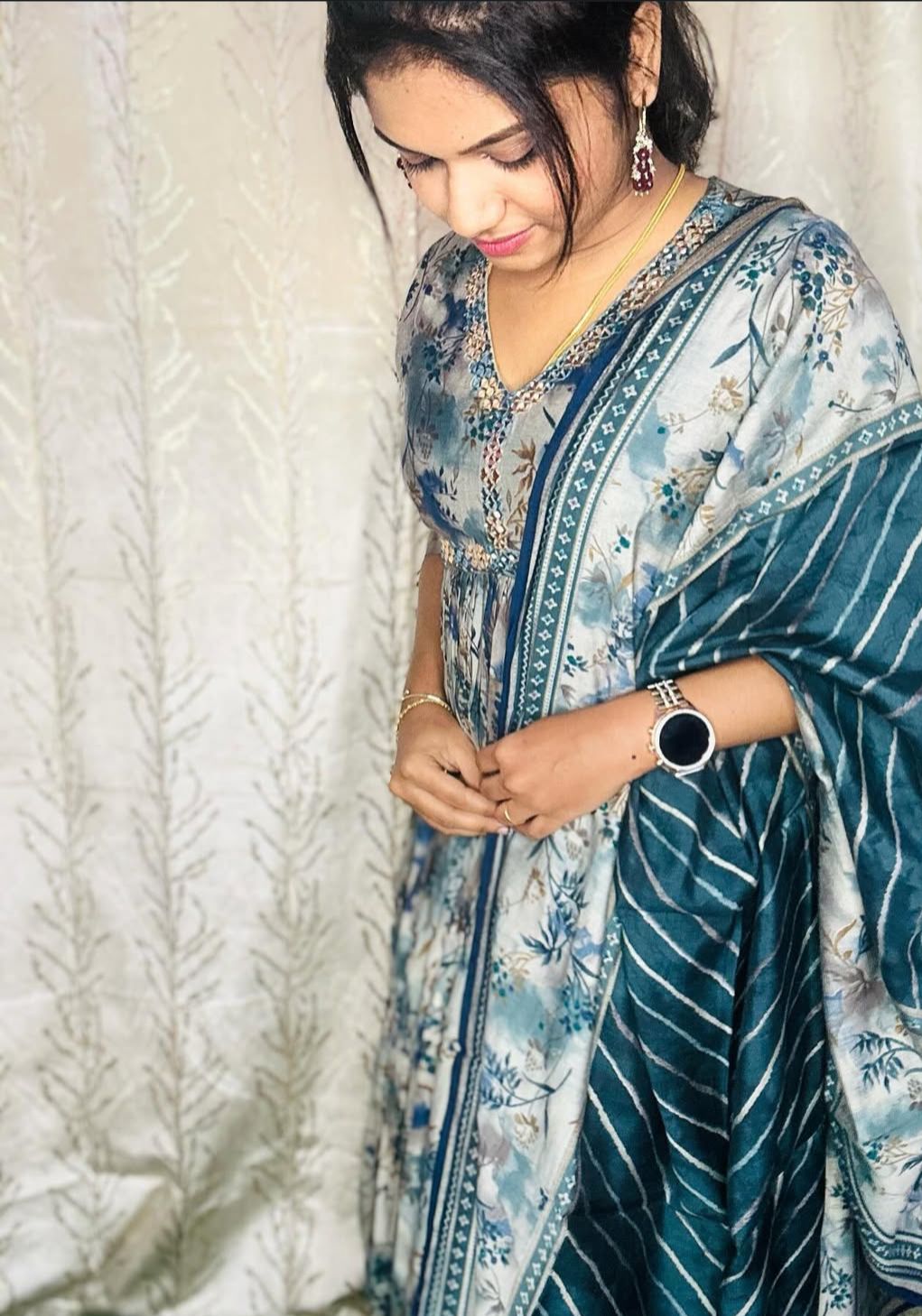 Elegant Floral Printed Anarkali Suit