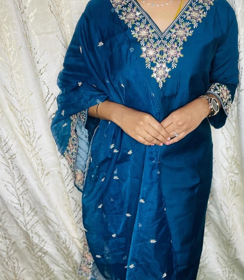 Embroidered Blue Traditional Kurta set