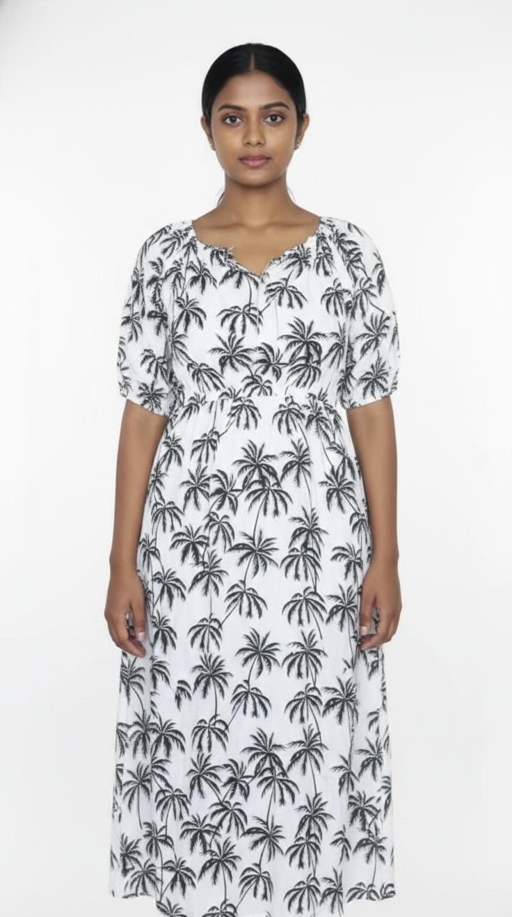Palm Print Midi Dress