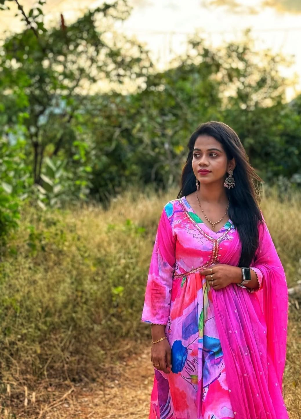 Pink Floral Anarkali Dress