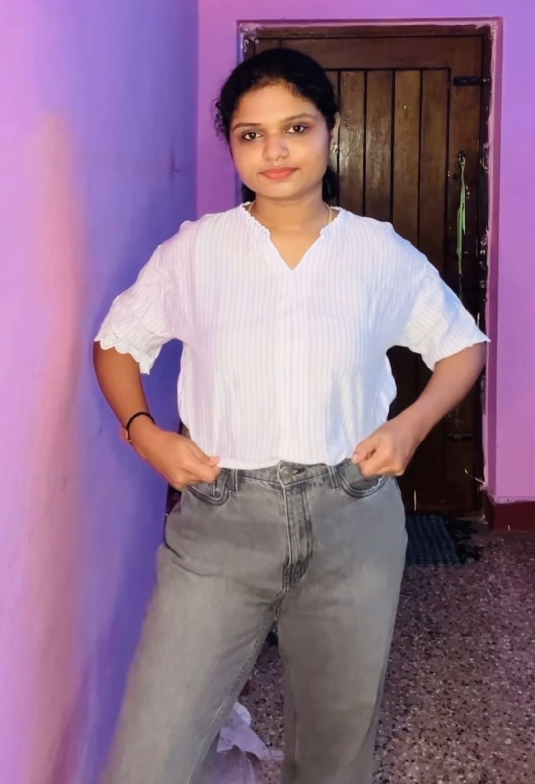 White Casual V-Neck SHIRT