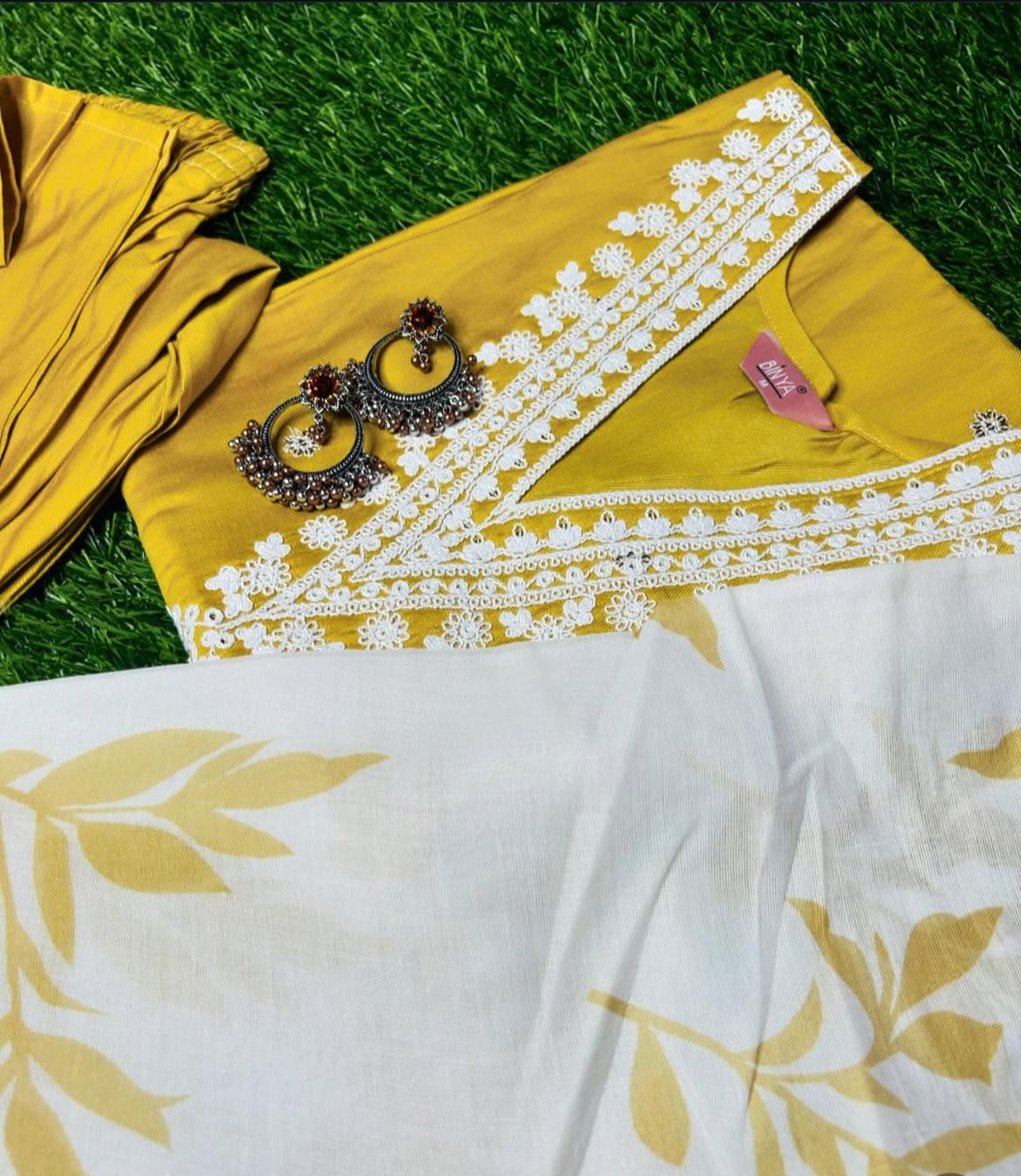 Yellow Embroidered Kurti Set