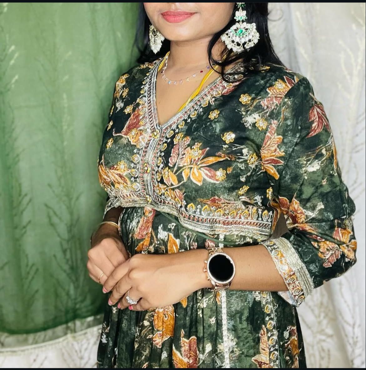 Floral Printed Green Kurti