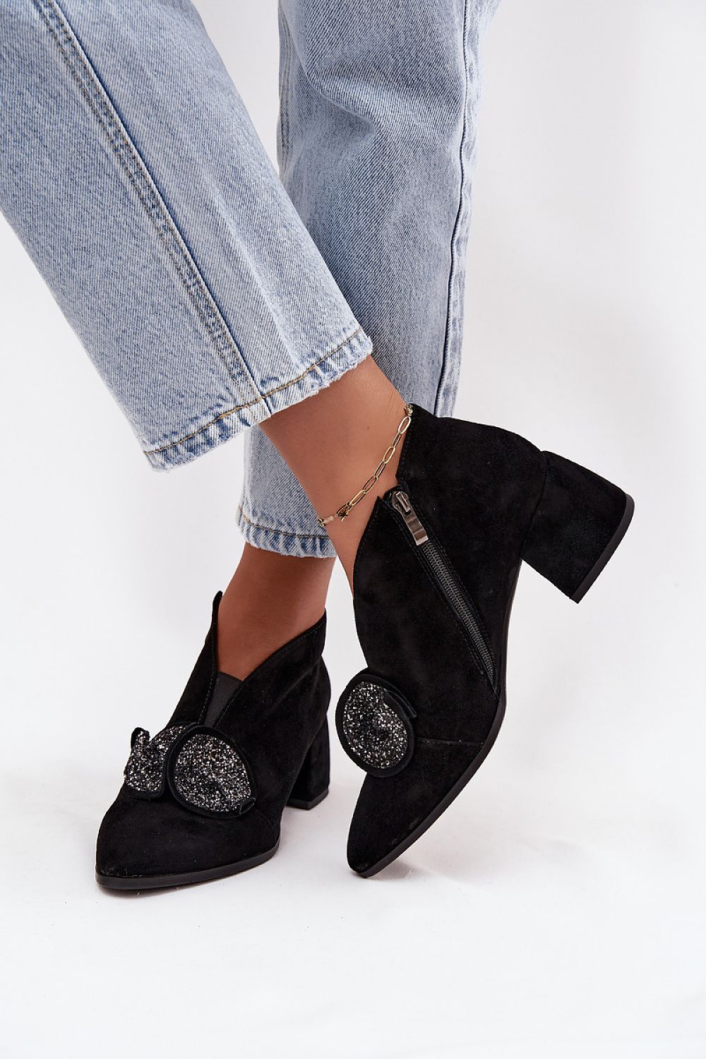 Black Suede Block Heel Shoes