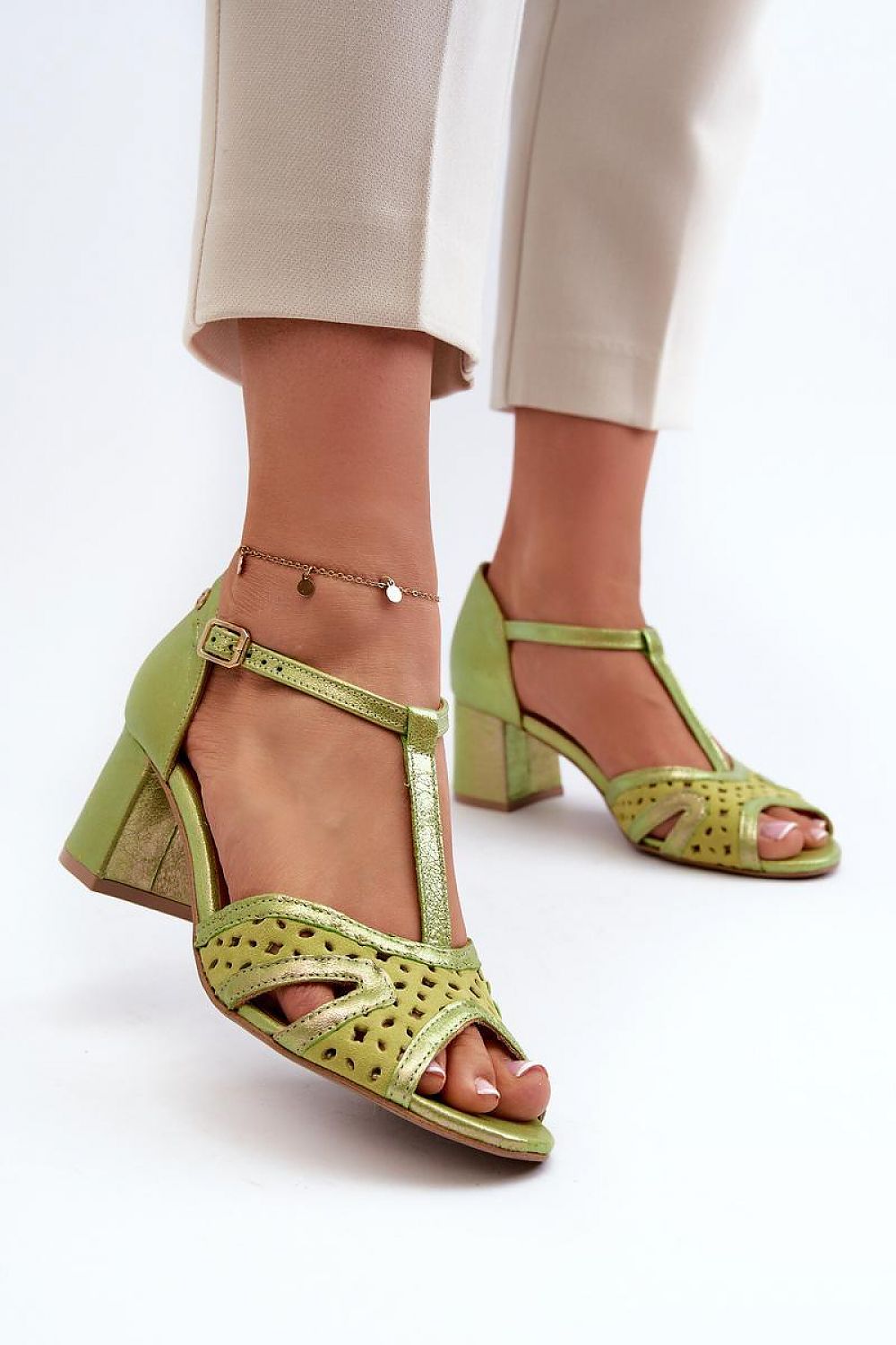 Green Block Heel Sandals