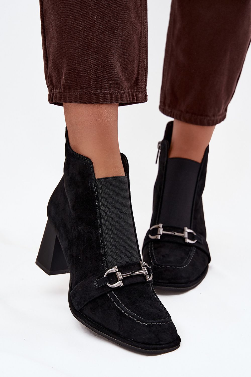 Brown suede heeled ankle boots
